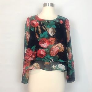 Paisie Floral Print Ruffle Layer Crop Blouse 6